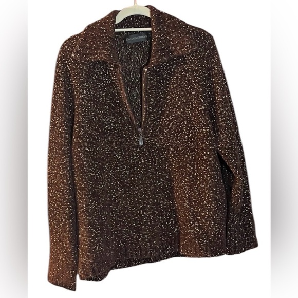 Dana Buchman brown wool blend warm cozy quarter zip neck popover sweater 1X - Picture 1 of 6